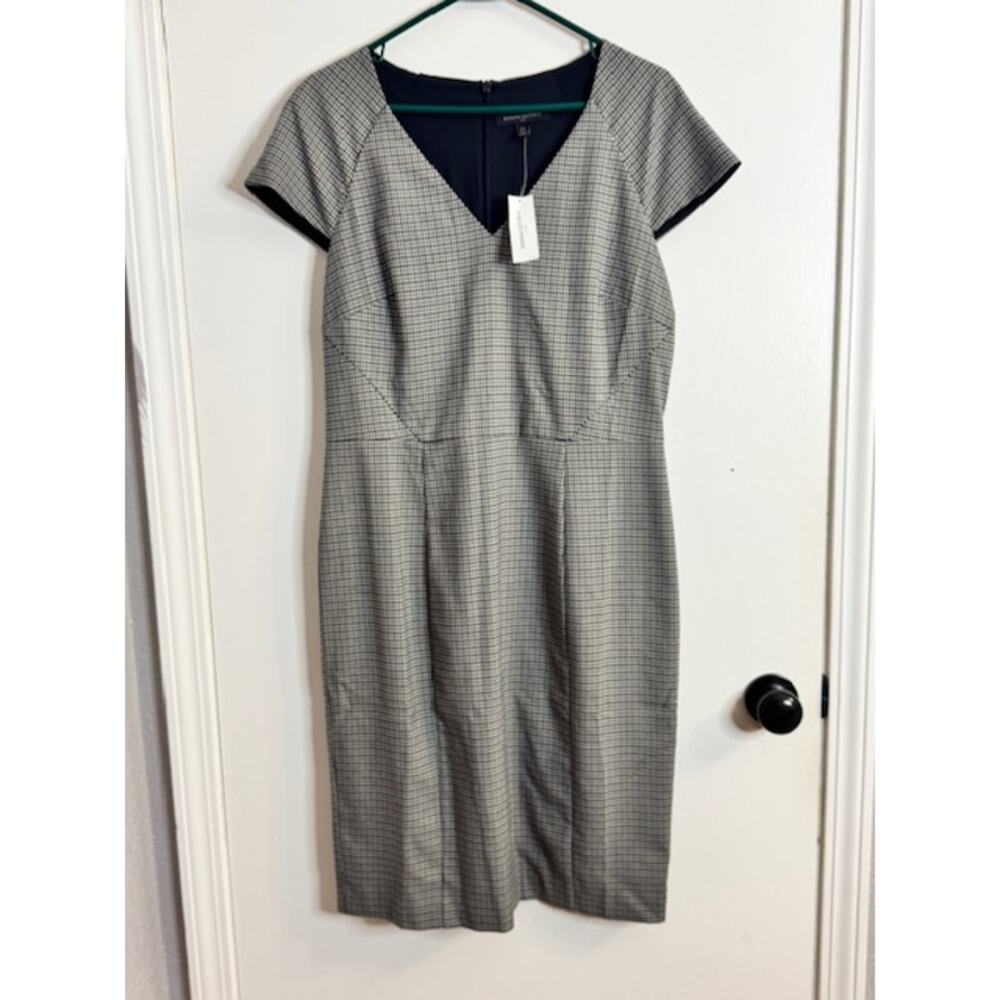 NWT Banana Republic Cap Sleeve Sheath Dress-Sz 12-Black/Brown Checked